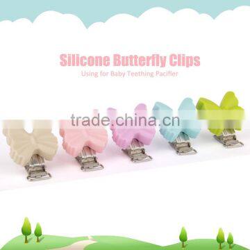 Hot selling colorful butterfly silicone pacifier clips