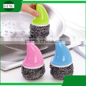 Mini Plastic Hand Bowl Pot Dish Clean Cleaning Brush With Steel Ball photo-3