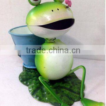 Garden Decoration Sitting Frog Metal Frog Garden Art Metal Garden Decoration Gerden Decor Stakes Metal Frog With Frlower Pot photo-2