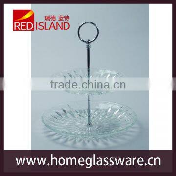 Cake plate Double layer glass with diamond style pattern