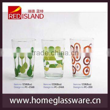 2014 225ml new design glass water cup with customer OEM pattern