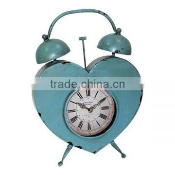 Vintage Metal Blue Heart Table Clock Desk Clock