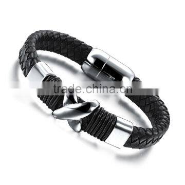 2017 custom mens wholesale black braided leather bracelet