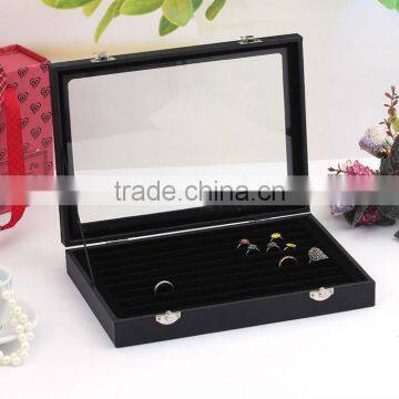 Black Wooden Leather Jewelry Display Stand Ring Tray photo-5