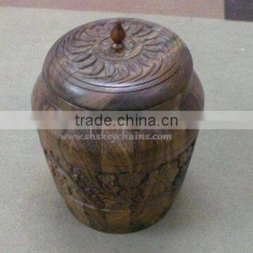 Wooden Hand Carved Candy Jar