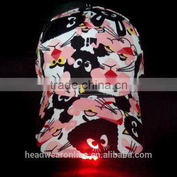 cusotm cheap 6 panel LED baseball caps with without logo