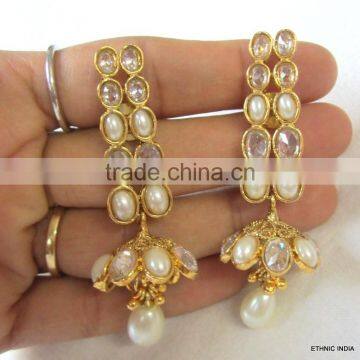 Crystal Pearl Bollywood Necklace Jhumka EARRING Bridal Set photo-4