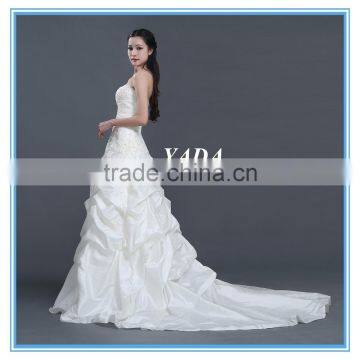 Taffeta Off Shoulder Ruched A Line Floor Length Beaded Mermaid Wedding Dress photo-5