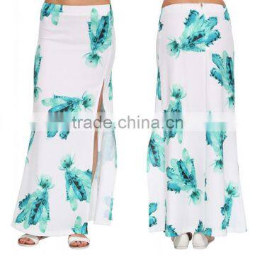 MGOO Top Quality Cheap Price Long Maxi Skirts For Women White Split With Block Print Ladies Skirts 15146B514 photo-2