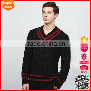 New fashion cable v-neck pullover high school uniform/sweater design