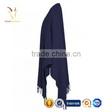 Womens Knit Poncho With Fringe,Women Navy Wool Poncho photo-3