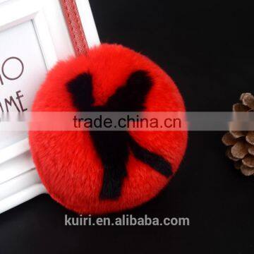 Rabbit/fox fur pom keychain genuine fox fur ball beanie monster keychain 26 letter fox fur ball keychain