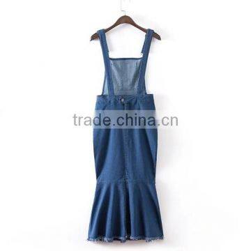 EY0566A Europe and America Women Pure Color Elastic Jean Fishtail Dress