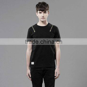 Wholesale 65%cotton 35%polyester short sleeve black men's t shirt with zipper ST-2