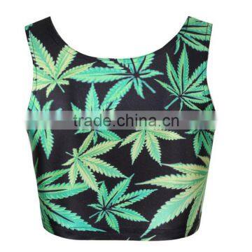 Summer Leaves Front&back Digital Print Bodybuilding Half Vests for Womens photo-2