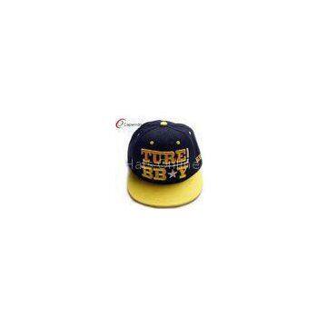 Yellow 3D Embroidered Flat Brim Baseball Hats 5 Panel Camper Cap