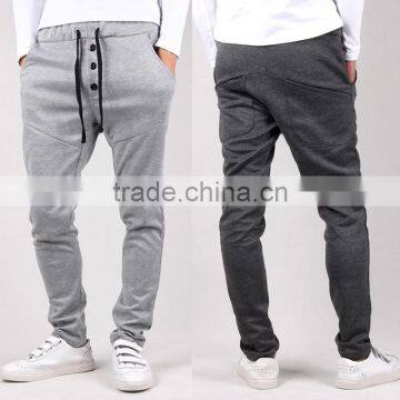 Men's Three Buttons Slim Hip Hop Harem Leisure Pants Sport Trousers Sweatpants