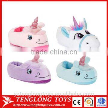 Hot selling and high quality soft velvety material funny unicorn plush slippers