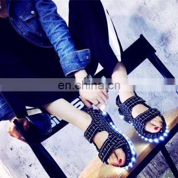 New Design 7colors Light Shoes Comfort Low Platform Womens Summer Plaid USB Charge Led Luminous Sandals Ladies LED Shoes photo-4