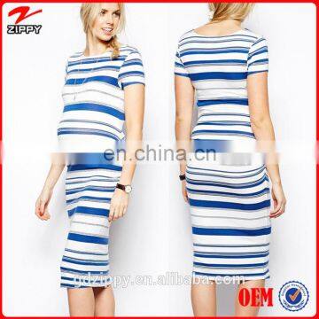 Zippy 2014 Latest Design Maternity Midi Dress In Stripe/Short Sleeves Knit Maternity Clothes