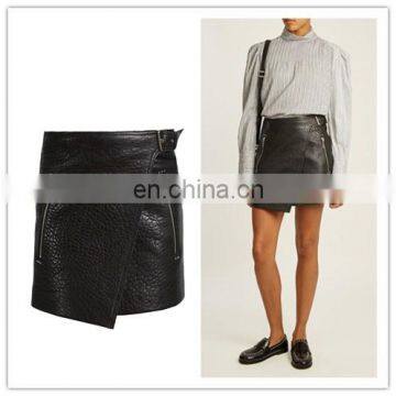 Designer Black Leather Mini A Line Skirt