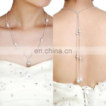 Wedding Bridal Jewelry Pearl Tassel Pendant Drop Back Chain Backdrop Necklace