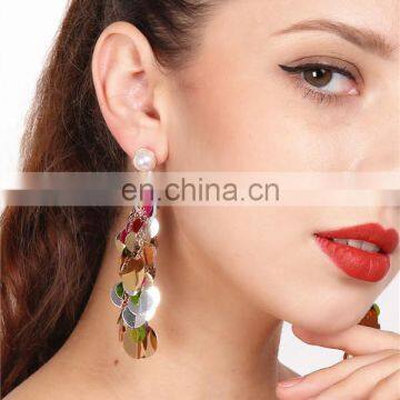 Personality Dazzling Earrings Colorful Sequins Pendant Pearl Stud Earrings