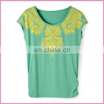 casual free size printing and beaded spandex cotton blouse