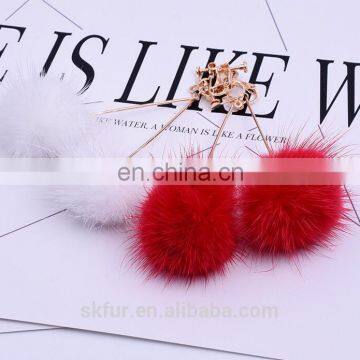Factory Wholesale High Quality Real Mink Fur Small Ball Earrings for Women photo-4