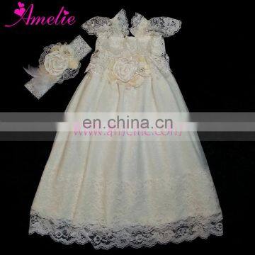 Ivory or White Color Western Baptism Party Baby Flower Girl Dress Wedding Lace Girl Dress