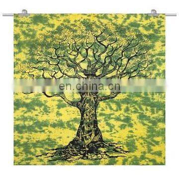 Single size bed sheet tree of life design green color