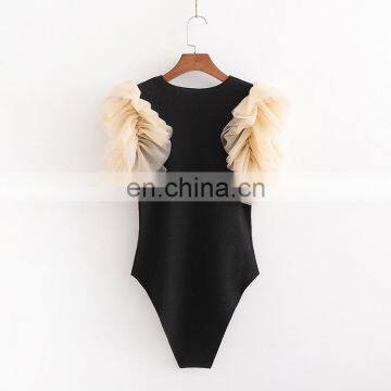 TWOTWINSTYLE Sexy Jumpsuit For Women Short Sleeve High Waist Patchwork Ruffle Slim Elegant photo-2