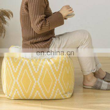 New Modern Pouf Design Yellow Woven Silk-screen Print Tufting Floor Ottoman Pouf photo-3