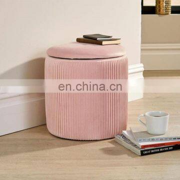 Reatai Home Furniture Round Pink Velvet Seat Cover Storage Luxury Velvet Ottoman Stool