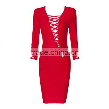 Summer dress 2015 new fashion elegant and sey women black red beige white long sleeve evening party bandage Dress Bandage Bodyco