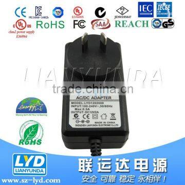 CE certificate UL SAA listed Wall mounted 12v 2a power adapter LYD120020