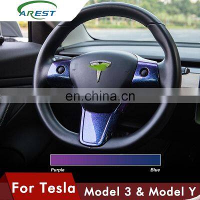 Carest Model3 Car Steering Wheel Interior Trim For Tesla Model Y 3 Decorative Accessories Starry Sky Gradient Model Three 2020