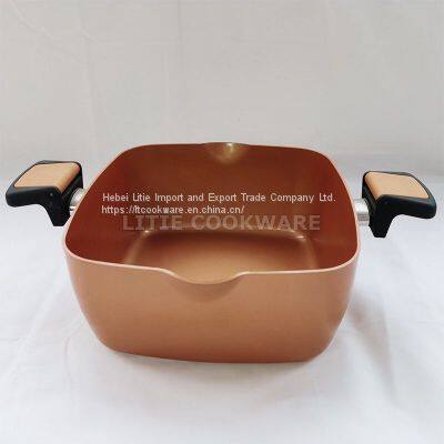 Multifunctional Square Pasta Pot With Spouts Strainer Lid Die-Cast Square Casserole Supply photo-3