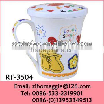 Hot Sale Cartoon Designed Porcelain Milk Mug with Lid for Promotion Made In Zibo