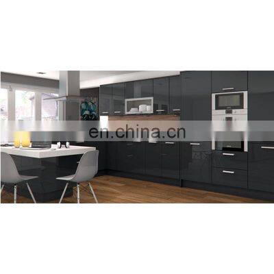 Modern Black High Gloss Lacquer Finish Handle Less German Kitchen photo-2