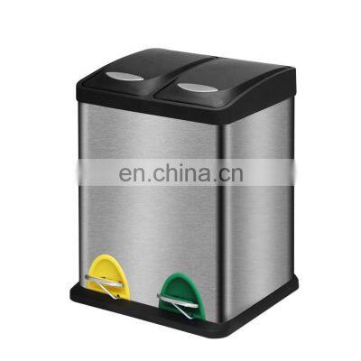 Two and Three Compartments Indoor Kitchen Recycling Pedal Bin Household Recycling Bin Stainless Steel Recycle Bin photo-4