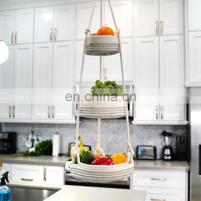 Vietnam supplier Cotton Rope Hanging Fruit Basket multifunction Three Tier Hanging Basket Cheap Wholesale