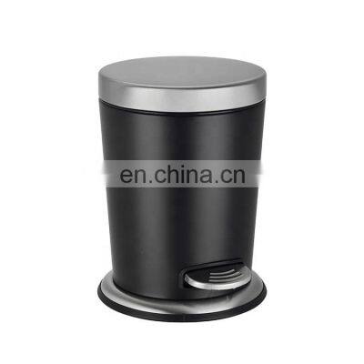 New Design Stainless Steel Garbage Can Flat soft close cover Trash Bin Metal Pedal Waste Bin