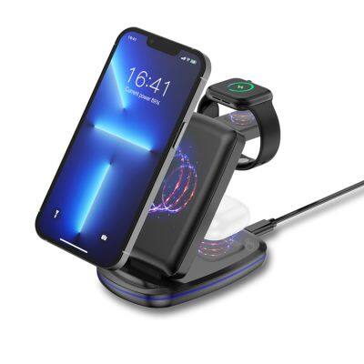 5W-15W 3-in-1Foldable  wireless magnetic Charger Multifunction fast charging station Mobile phone Headset Watch