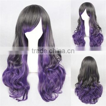 High Quality 65cm Long Wave Color Mixed Synthetic Anime Lolita Wig Cosplay Costume Lolita Hair Wig Party Wig