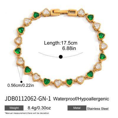 Luxury Stainless Steel Tennis Bracelet Green Zircon Gold Plated Waterproof Hypoallergenic Women Jewelry photo-3