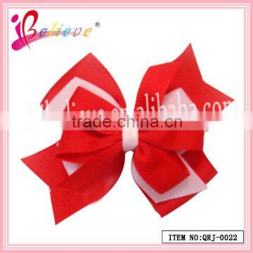 High quality fancy ribbon bow hairgrips for girls valentines day red bow hair clip (QRJ-0022)