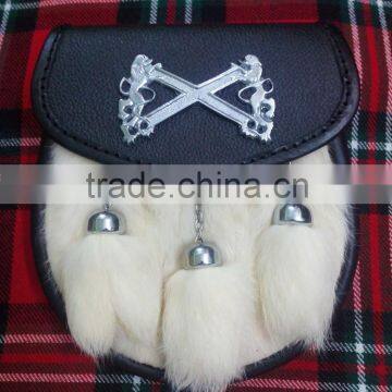 Scottish Half Dress Sporran Rampart Lion Badge On Front Made Of Leather