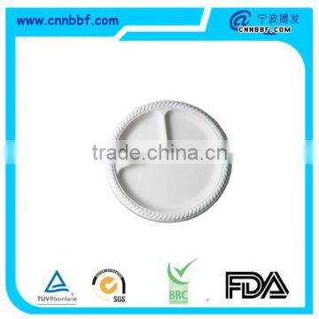 D263.5mm size 3 compartment round plates disposable tableware