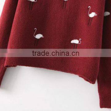 Warm Long Sleeve Knitting Wear Swan Embroided Lady Sweater Pullover photo-5